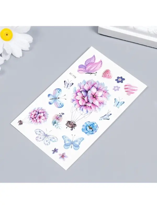 Переводные тату на тело цветные «Цветы и бабочки», 12×7.5 см