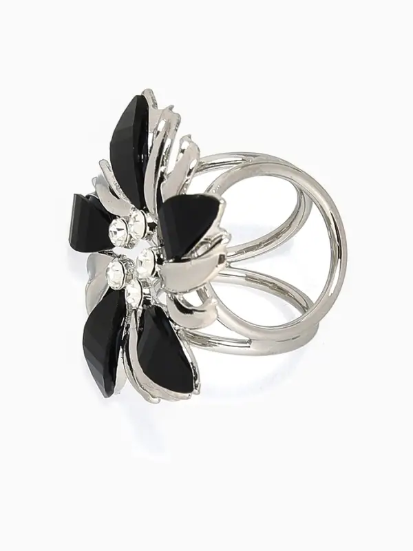 Кольцо для платка &laquo;Цветок мака&raquo;, чёрное в серебре