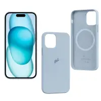 Чехол iPh 15 Silicon Case 100% ORG (MagSafe + анимация NFC) c LOGO Light Blue