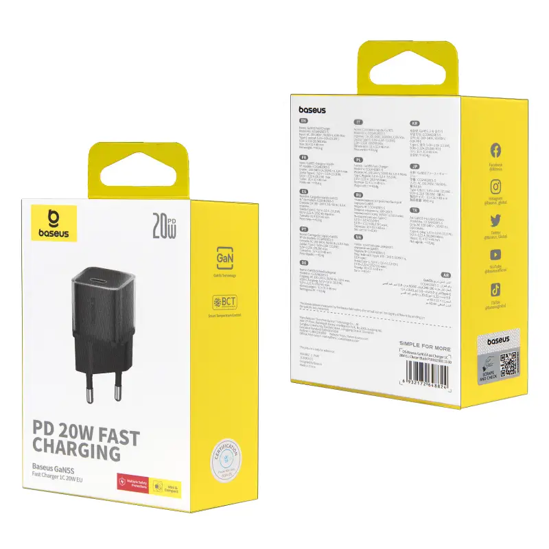 Переходник СЗУ на Type-C PD20W P10162503113-00 Baseus черный Переходник СЗУ на Type-C PD20W P10162503113-00 Baseus черный