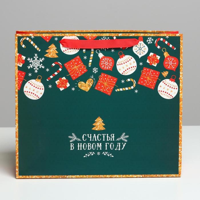 Пакет подарочный новогодний ламинированный «Счастья в Новом году», M 30 х 26 х 9 см, Новый год Пакет подарочный новогодний ламинированный «Счастья в Новом году», M 30 х 26 х 9 см, Новый год