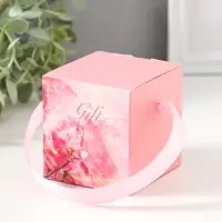 Шкатулка пластик "Роза в футляре" розовая 6,8х6,8х7,5 см