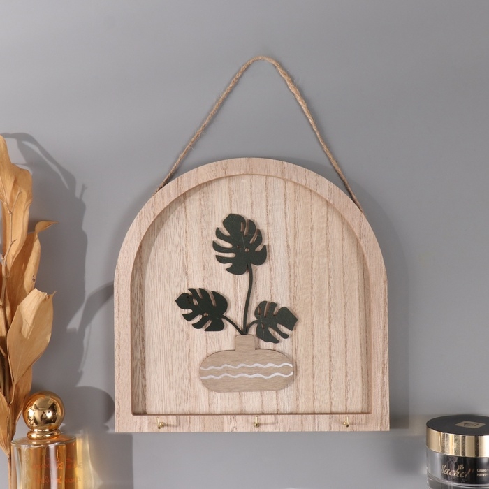 Крючки декоративные дерево Крючки декоративные дерево "Ветки монстеры в вазе" 2,5х19,5х19,5 см