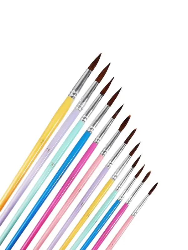 Набор кистей для рисования, пони, 12 штук: № 1, 2, 3, 4, 5, 6, 7, 8, 9, 10, 11, 12, круглые, с цветными ручками, пастель