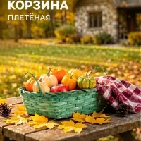 Корзина плетёная для хранения, 24&times;20&times;8 см, с ручками, бамбуковая, зелёная, Greengo
