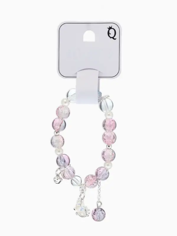 Браслет с подвесками "Сахарный" лошадка, шар №10/8, цвет фиолетово-розовый в серебре