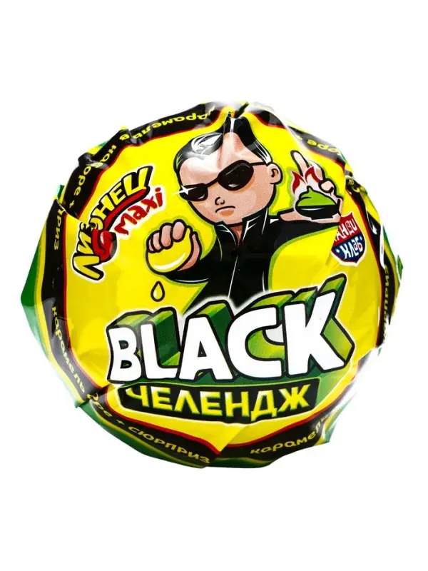 Карамель на палочке в наборе с подарком Карамель на палочке в наборе с подарком "Лизунец MAXI Black Челендж" 112гр*24шт.