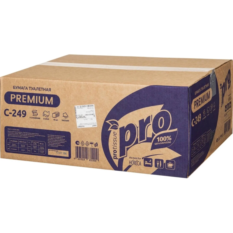 Бумага туалетная д/дисп Protissue 2сл белая цел 250л/пач 40пач/кор_С249