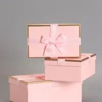 Набор подарочных коробок 3 в 1 прямоугольные с бантом, розовый, 23&times;16&times;9.5; 21&times;14&times;8; 19&times;12&times;6.5 см