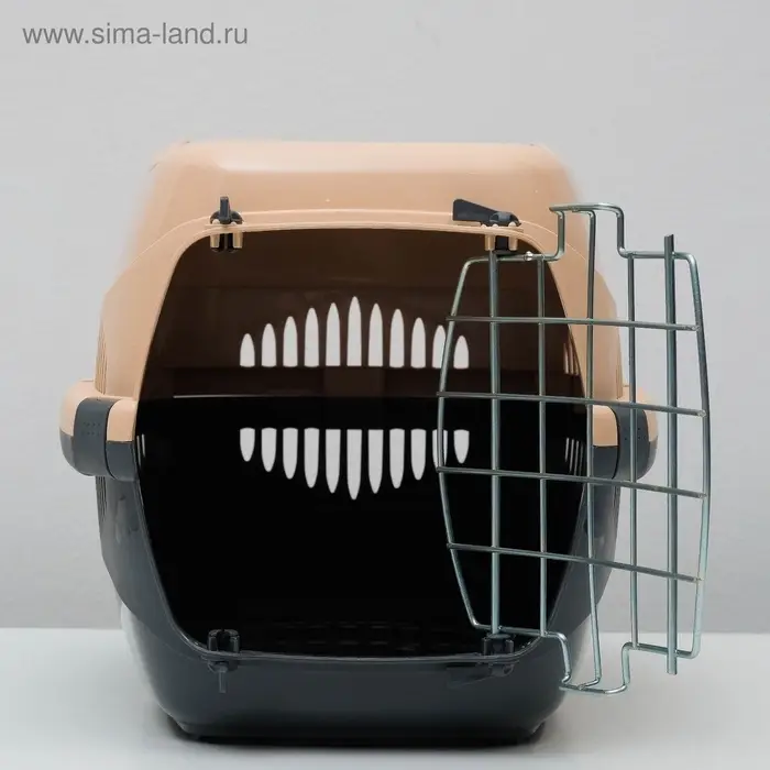 Переноска для животных до 9 кг &laquo;Пижон&raquo;, 43&times;29&times;27.5 см, металлическая дверь, пластик, бежевая, серая
