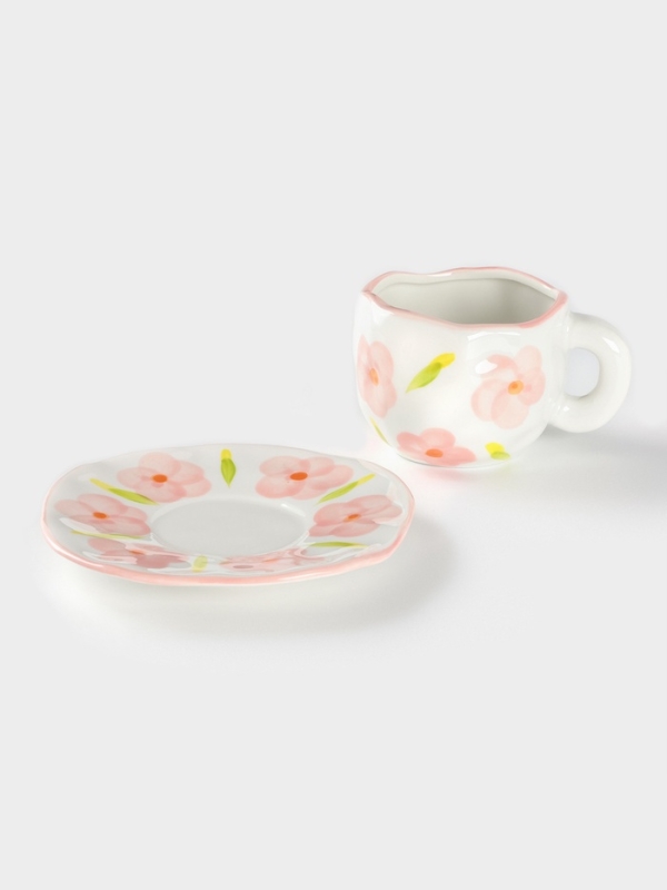 Чайная пара Доляна «Дивный сад», чашка 220 мл, блюдце d=16 см, ручная роспись, керамика, белая Чайная пара Доляна «Дивный сад», чашка 220 мл, блюдце d=16 см, ручная роспись, керамика, белая