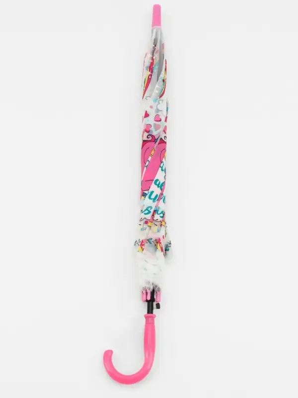 Зонт - трость детский &laquo;Розовый единорог&raquo;, полуавтоматический, 8 спиц, R=41/47 см, d=82 см, белый