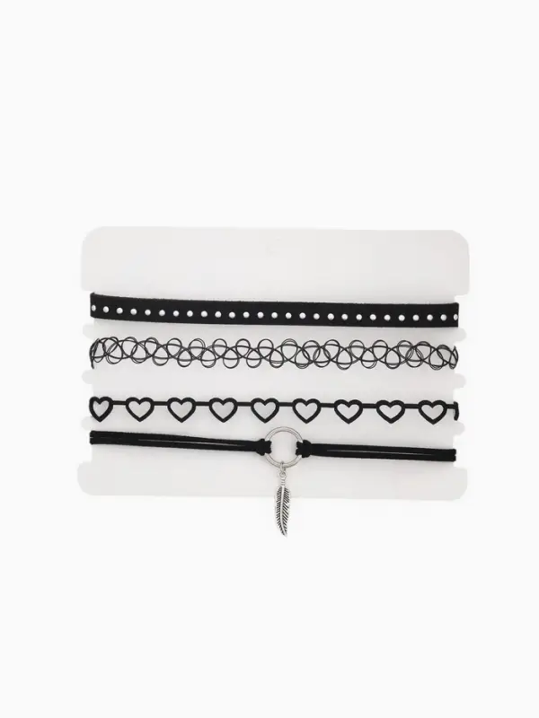 Чокер &laquo;Ассорти романтика&raquo;, набор 4 шт. чёрный в серебре, 30.5 см