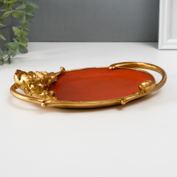 Подставка интерьерная полистоун "Королевские золотые пионы" под красное дерево 23х16,5х3 см   102039