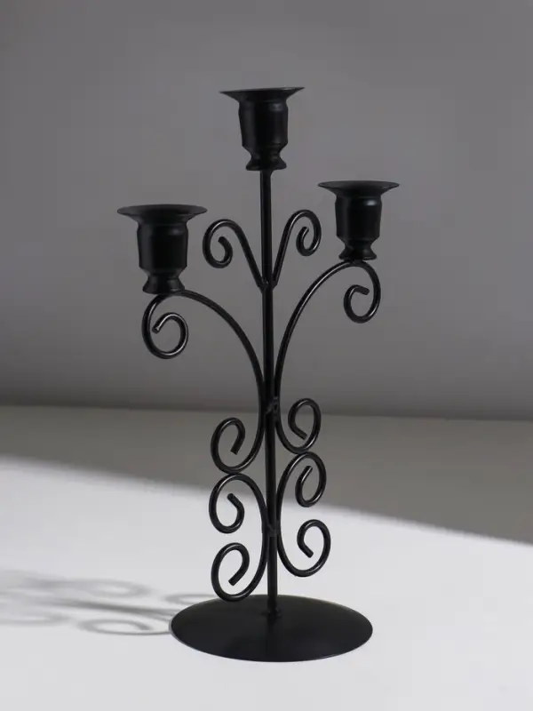 Подсвечник металл на 3 свечи  Подсвечник металл на 3 свечи "С завитками" d=2,5 см чёрный 19х11х30 см