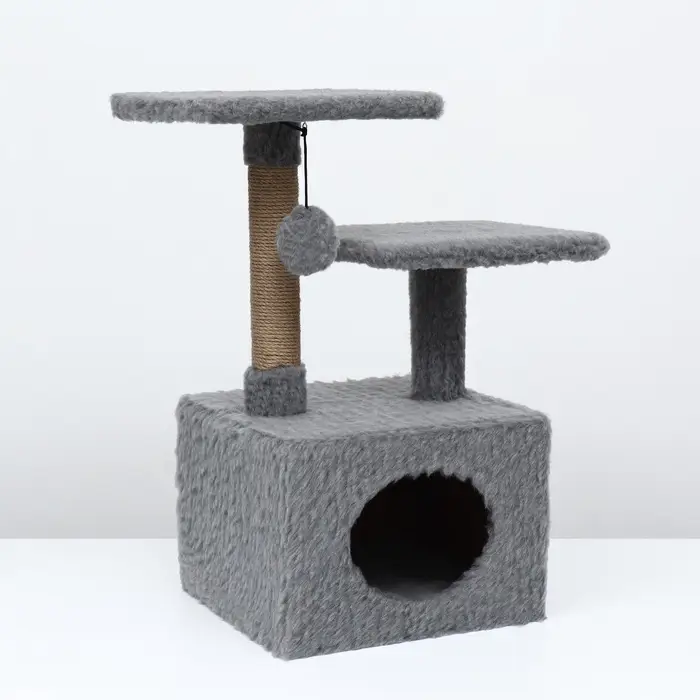 Домик-когтеточка, 53&times;35&times;65 см, квадратный, 2 уровня, серый