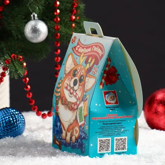 Подарочная новогодняя коробка домик «Кот и Корги», 12×8.5×17.5 см Подарочная новогодняя коробка домик «Кот и Корги», 12×8.5×17.5 см