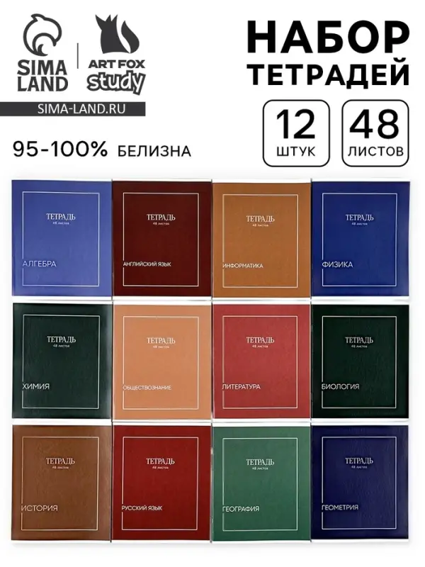 Тетради предметные, 48 л., набор из 12 шт., блок №1 &laquo;Минимализм&raquo;