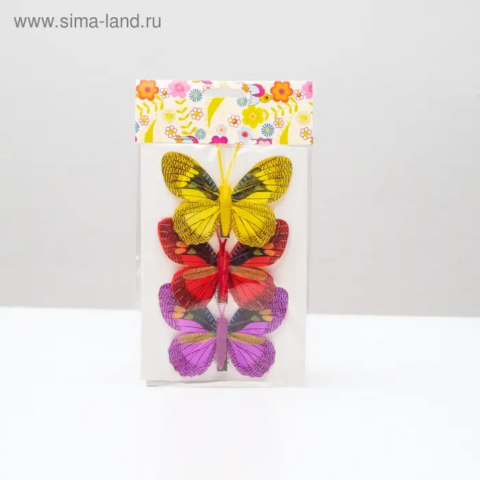 Бабочка для декора и флористики, на прищепке, пластиковая, МИКС, 7.5&times;5&times;1 см