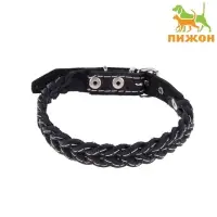 Ошейник плетёный, 42&times;2 см, ОШ 35-45 см, кожа, цвет МИКС