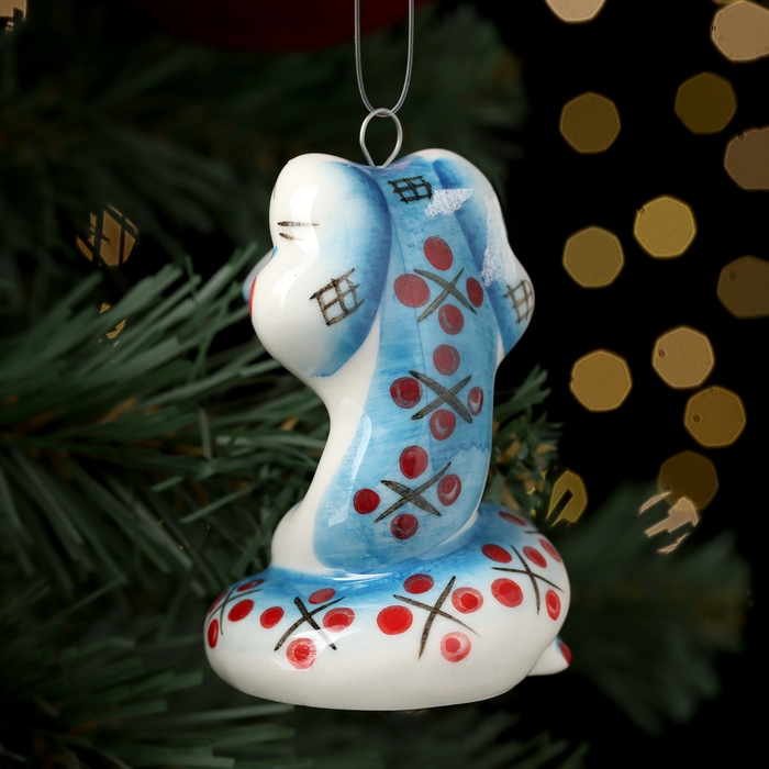 Новый год. Ёлочная игрушка символ года Новый год. Ёлочная игрушка символ года "Змей Улыбка синий", 7 см, фарфор