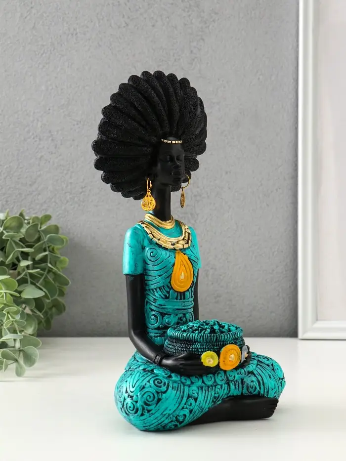 Сувенир полистоун "Африканка в бирюзовом наряде" чёрный 14,5х10х26,5 см Сувенир полистоун "Африканка в бирюзовом наряде" чёрный 14,5х10х26,5 см
