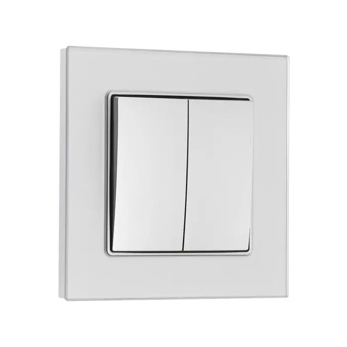 Выключатель проходной TOT Glossy Glass, 10 А, 2 клавиши, скрытый монтаж, стеклянная рамка, серебристый