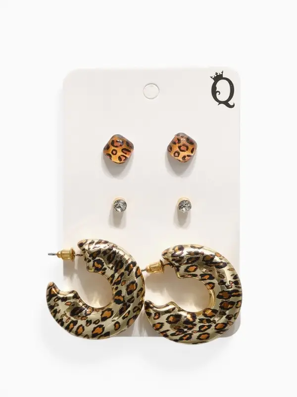 Серьги QF &laquo;Леопард&raquo;, набор 3 пары, кольца, цветной в золоте