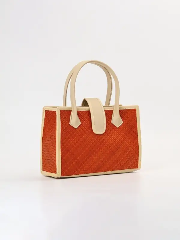 Сумка плетёная на застёжке из пандана, 30&times;10&times;35 см, бежево-оранжевая