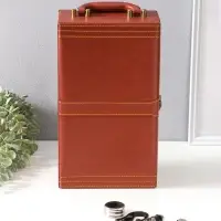 Шкатулка дерево, кожзам под 2 бутылки "Гладкая кожа" коричневая 4 предмета 34,5х20х12 см