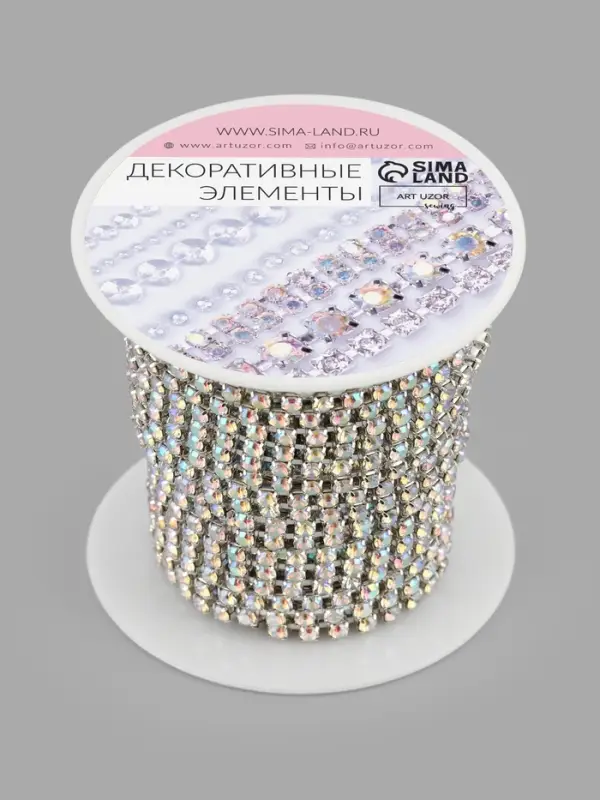 Цепь со стразами, с голографией, металл, стекло, 3 мм, 9&plusmn;1 м, цвет серебряный