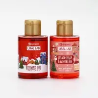 Подарочный набор новогодний в санях: 2 геля для душа, соль для ванны и мочалка, URAL LAB