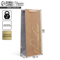 Пакет подарочный крафтовый под бутылку, упаковка, &laquo;#Поздравляю&raquo;, 12&times;36&times;10 см