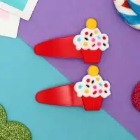 Невидимка для волос "Лолия" (набор 2 шт) пирожное с шариками, 5,5 см, красный