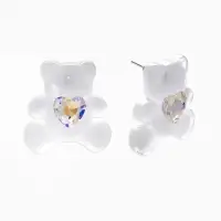 Серьги &laquo;Мишки&raquo; с сердцем, прозрачно-белый с блёстками