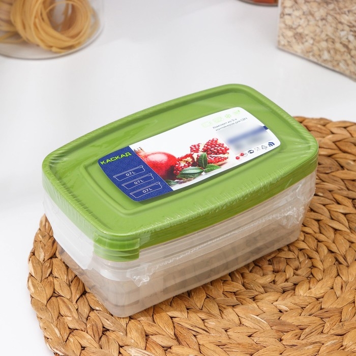 Набор контейнеров пищевых «Каскад», 700 мл, 3 шт, прозрачный, крышка микс Набор контейнеров пищевых «Каскад», 700 мл, 3 шт, прозрачный, крышка микс