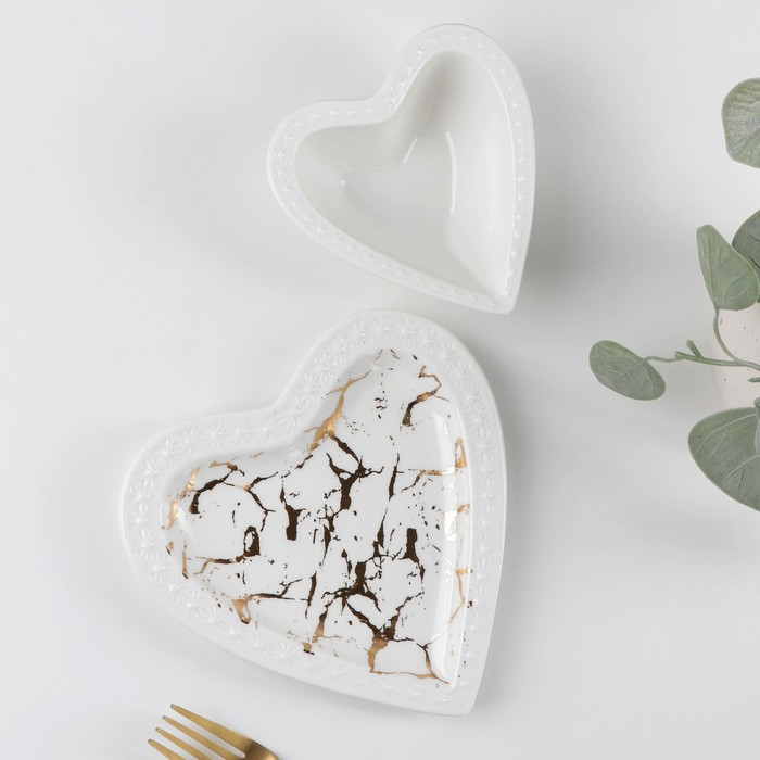 Набор керамический столовый «Марбл», 2 предмета: салатник 150 мл, блюдо 16,5×17×2 см, цвет белый Набор керамический столовый «Марбл», 2 предмета: салатник 150 мл, блюдо 16,5×17×2 см, цвет белый