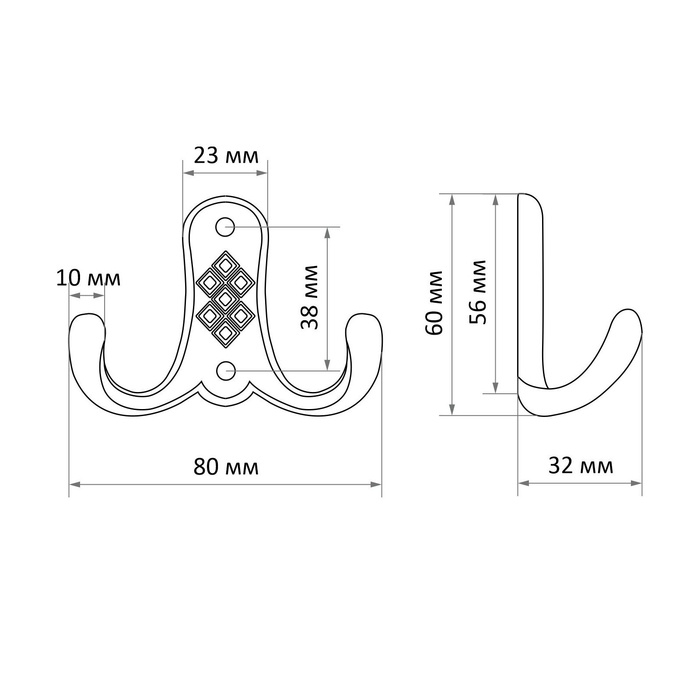 Крючок мебельный ТУНДРА TKD024, двухрожковый, золото Крючок мебельный ТУНДРА TKD024, двухрожковый, золото
