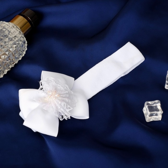 Повязка для волос Повязка для волос "Бант" цветок кружево, 3х17 см, белый