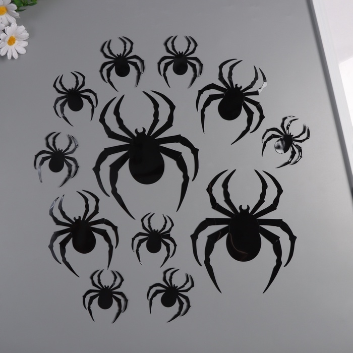 Наклейка пластик Наклейка пластик "Пауки" набор 12 шт 3 размера