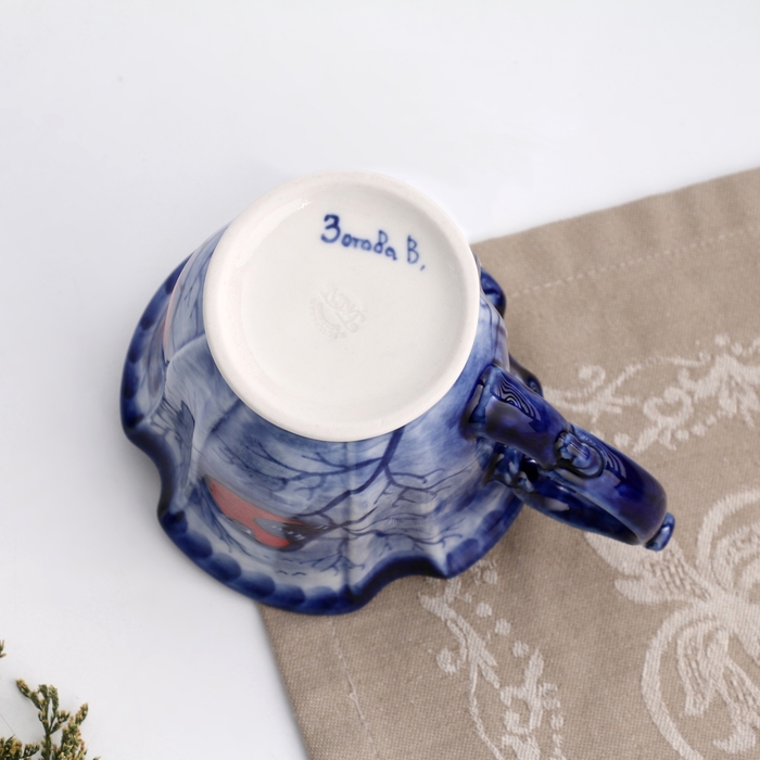 Бокал Бокал "Катерина", снегири, 12 х 11 см, гжель