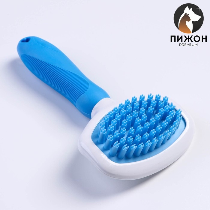 Щётка шерсти с удлиненными силиконовыми зубцами и массажным эффектом, 9,8 х 18,5, голубая Щётка шерсти с удлиненными силиконовыми зубцами и массажным эффектом, 9,8 х 18,5, голубая