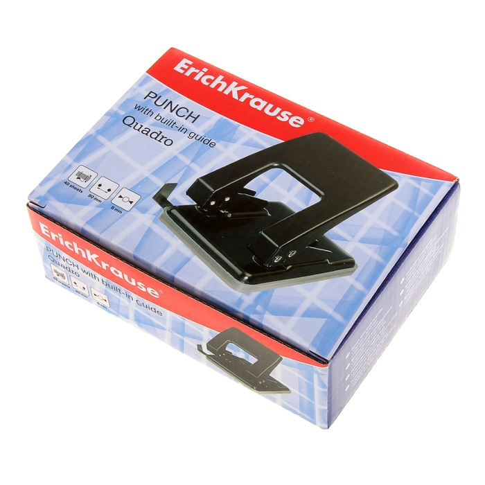 Дырокол до 40 листов ErichKrause Quadro, диаметр прокола 6 мм, расстояние между проколами 80 мм, чёрный Дырокол до 40 листов ErichKrause Quadro, диаметр прокола 6 мм, расстояние между проколами 80 мм, чёрный