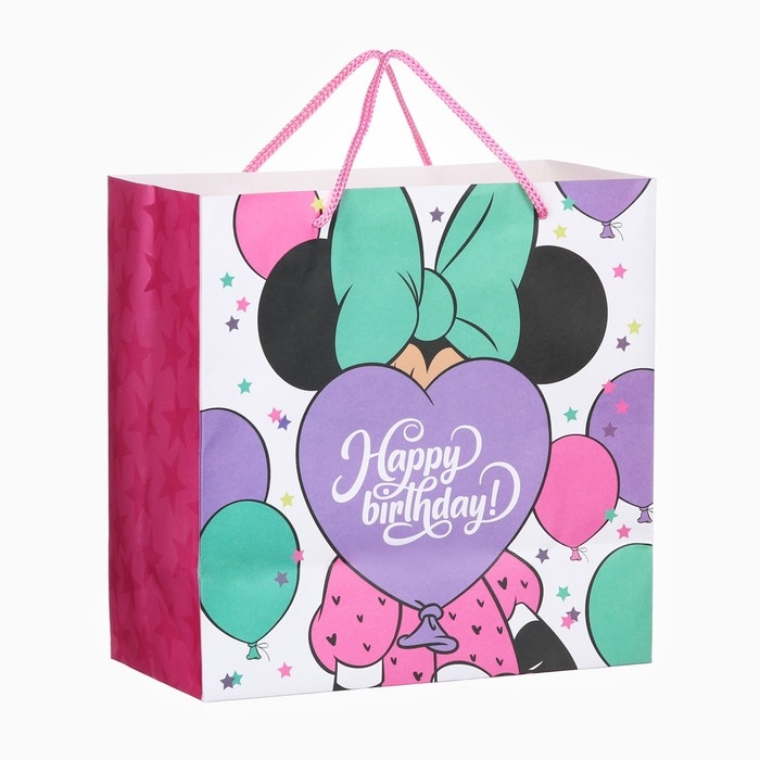 Пакет подарочный крафт Пакет подарочный крафт "Happy Birthday" 22х22х11 см, Минни Маус