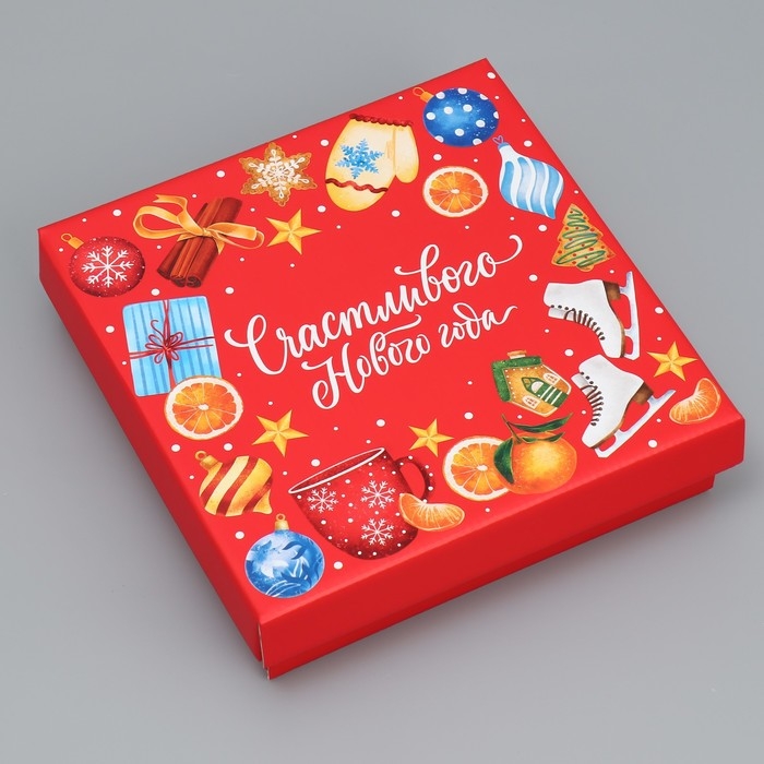 Коробка подарочная новогодняя складная «Счастливого Нового года», 20 х 20 х 5 см, Новый год Коробка подарочная новогодняя складная «Счастливого Нового года», 20 х 20 х 5 см, Новый год