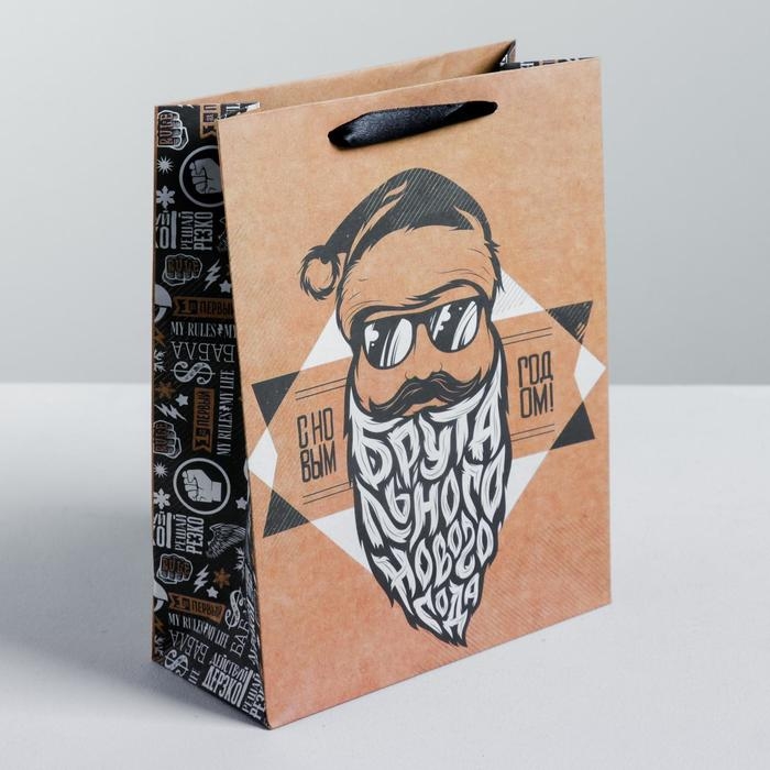 Пакет подарочный новогодний крафтовый вертикальный «Брутального года», MS 18 х 23 х 8 см, Новый год Пакет подарочный новогодний крафтовый вертикальный «Брутального года», MS 18 х 23 х 8 см, Новый год