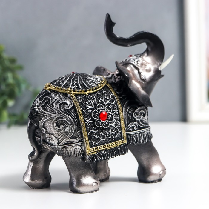 Сувенир полистоун Сувенир полистоун "Слон серебристый в попоне с узорами и стразой"МИКС 15х14х7 см