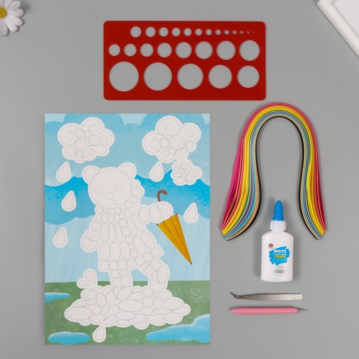 Набор для квиллинга 170 полосок с инструментами Набор для квиллинга 170 полосок с инструментами "Медвежонок с зонтом" 25х33,7 см