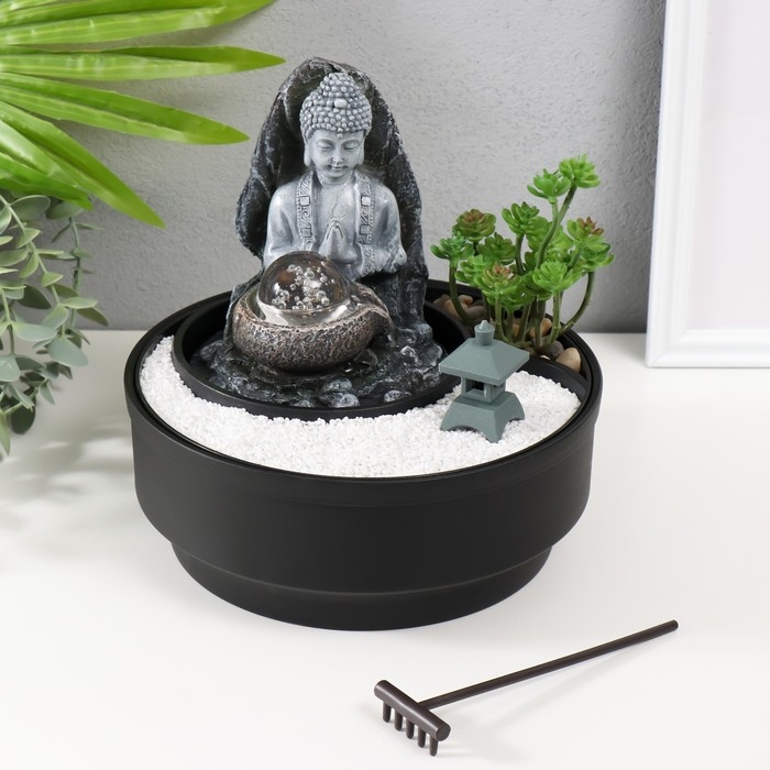 Фонтан настольный от сети, подсветка Фонтан настольный от сети, подсветка "Будда в саду Дзен" 21х21х21 см