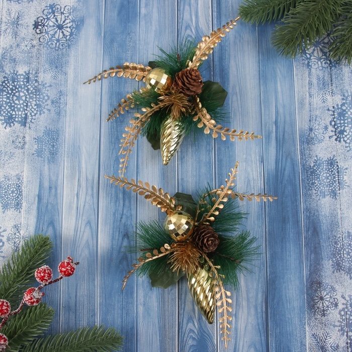 Украшение ёлочное Украшение ёлочное "Композиция на бантике" (набор 2 шт ) сосулька, 11х11 см